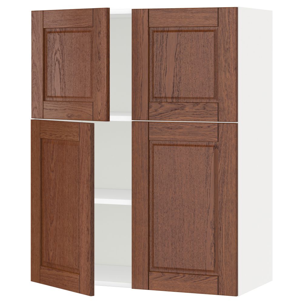 Навесной шкаф с полками, 4 дверцы МЕТОД, белый, Филипстад коричневый (80x100 см) - схема-чертеж с размерами