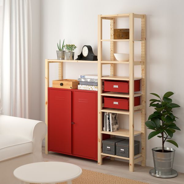 Стеллаж со шкафами/ящиками, сосна/красный 134x30x179 см IKEA IVAR ИВАР 393.034.97 - фото 2
