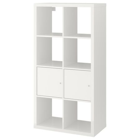 Стеллаж с дверцами, глянцевый, белый 77x147 см IKEA KALLAX КАЛЛАКС 092.782.96