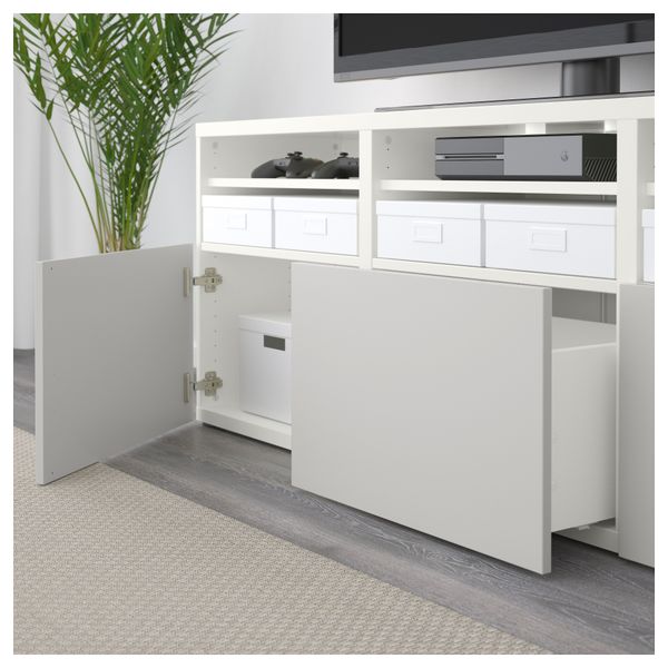 Шкаф для ТВ, комбинированный, стекляные дверцы БЕСТО, белый Синдвик, Лаппвикен светло-серый прозрачное стекло (180x40x192 см) - фото 3