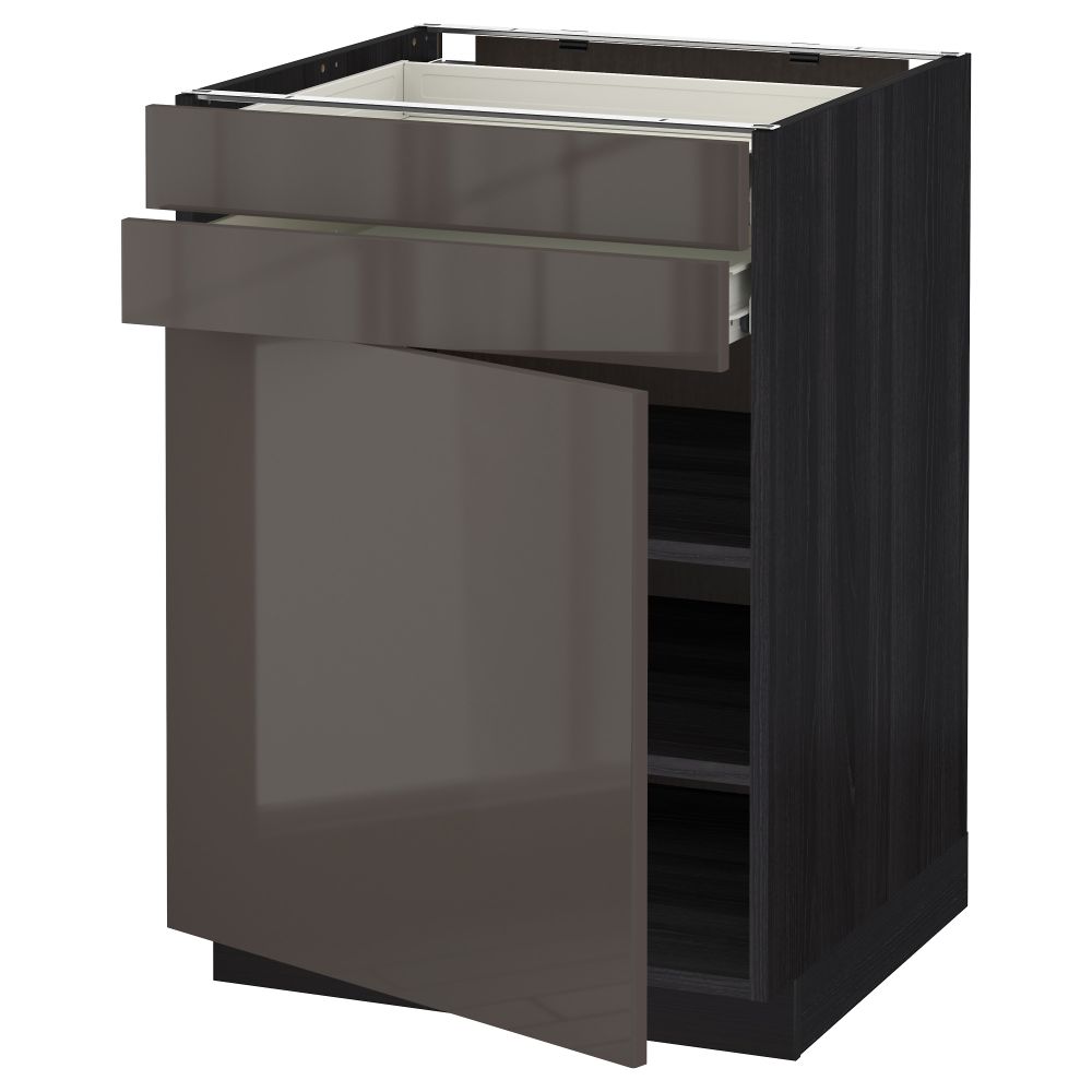 Напольный шкаф с дверцей, 2 ящиками МЕТОД / ФОРВАРА, черный, Рингульт серый - схема-чертеж с размерами