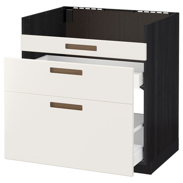 Напольный шкаф под мойку ДУМШЁ, 3 фасада, 2 ящика МЕТОД / МАКСИМЕРА, черный, Мэрста белый - схема-чертеж с размерами