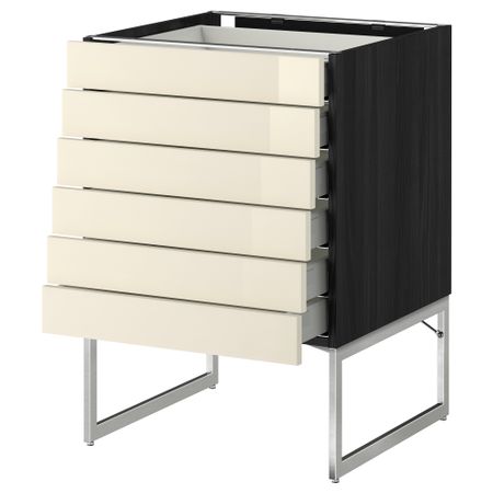 Напольный шкаф 6 фронтальных панелей, 6 нижних ящиков МЕТОД / МАКСИМЕРА, черный, Рингульт кремовый