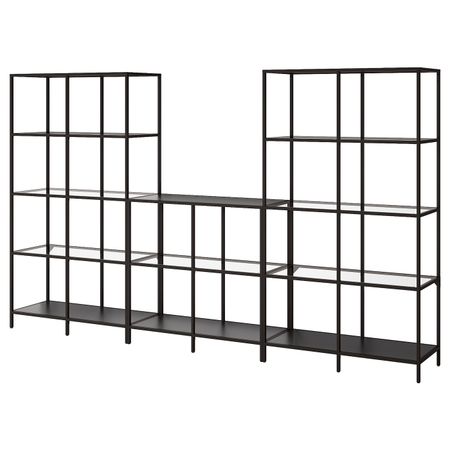Комбинация для хранения, черно-коричневый/стекло 300x36x175 см IKEA VITTSJÖ ВИТШЁ 092.945.50