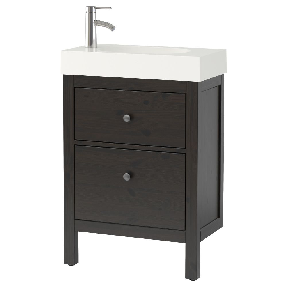 Шкаф для раковины с 2 ящиками ХЕМНЭС / БРОВИКЕН, черно-коричневая морилка (62x33x93 см) - фото 1