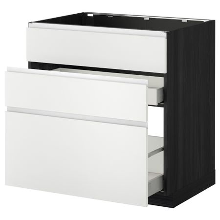 Напольный шкаф под мойку + 3 фронтальных панели, 2 ящика МЕТОД / МАКСИМЕРА, черный, Нодста белый
