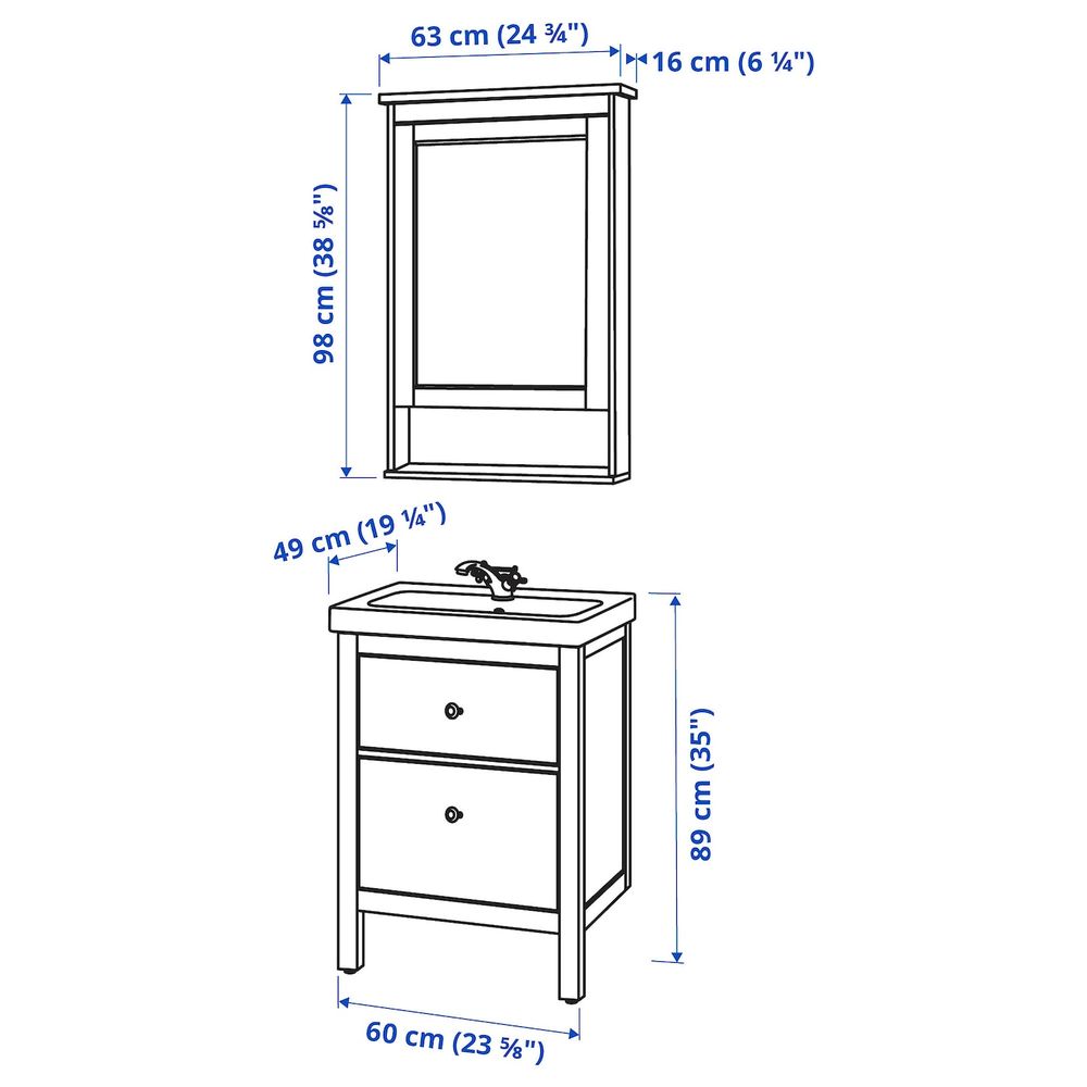 Комплект мебели для ванной, 4 предм., белый/РУНШЕР смеситель 63 см IKEA HEMNES ХЕМНЭС / ODENSVIK ОДЕНСВИК 193.044.50 - фото 1