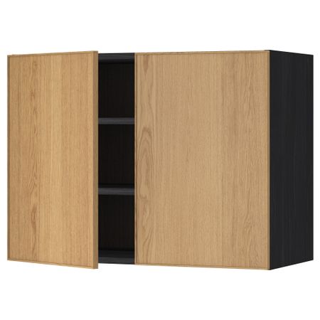 Навесной шкаф с полками, 2 дверцы МЕТОД, черный, Экестад дуб