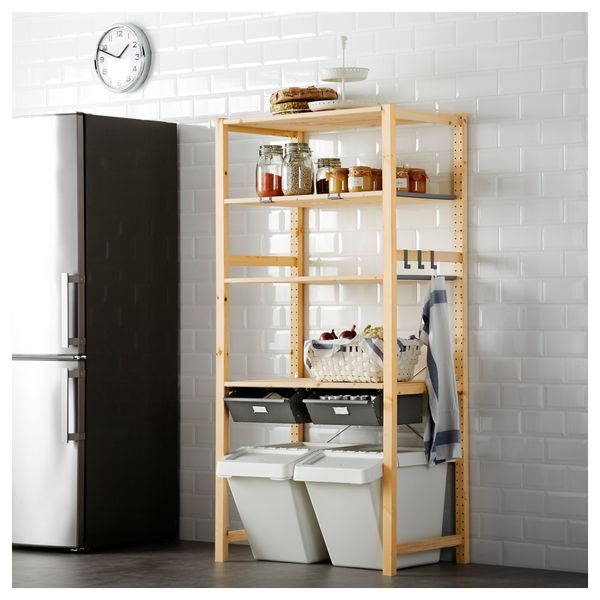 1 секция, полки/ящики ИВАР, сосна, серый (89x50x179 см) - фото 1