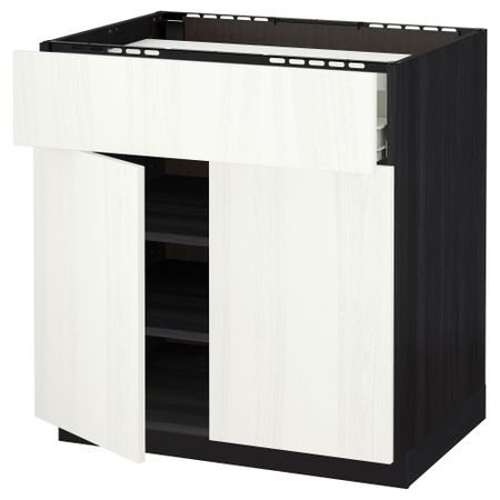Напольный шкаф для варочной панели, ящик, полка, 2 дверцы МЕТОД / ФОРВАРА, черный, Росдаль белый (80x60 см)