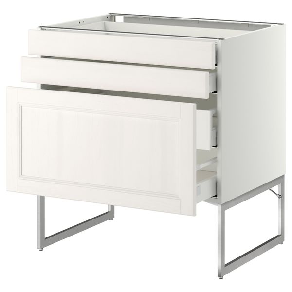 Напольный шкаф 3 фронтальных панели, 2 нижних, 2 средних ящика МЕТОД / МАКСИМЕРА, белый, Лаксарби белый - схема-чертеж с размерами