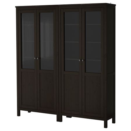 Комбинация для хранения со стеклянными дверцами ХЕМНЭС, черно-коричневый (180x197 см)