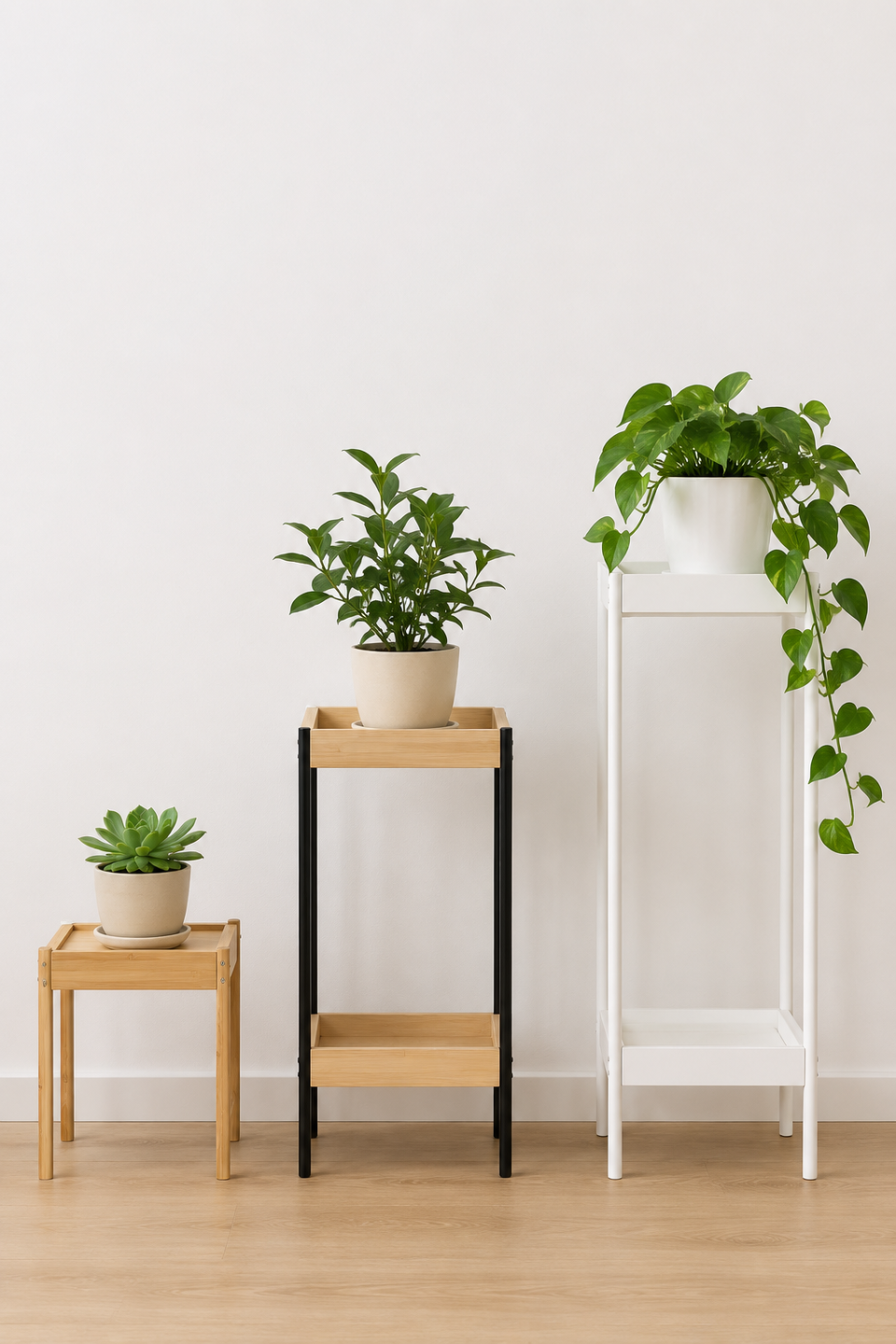 Три пьедестала IKEA разной высоты: DAKSJUS 21 см, VANILJSTÅNG 55 см, ALPVIDE 71 см