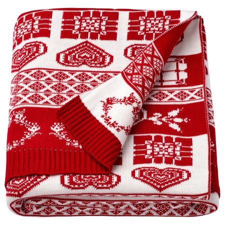 Плед, красный, белый 130x170 см IKEA STENKRASSE СТЕНКРАССЕ 303.629.62