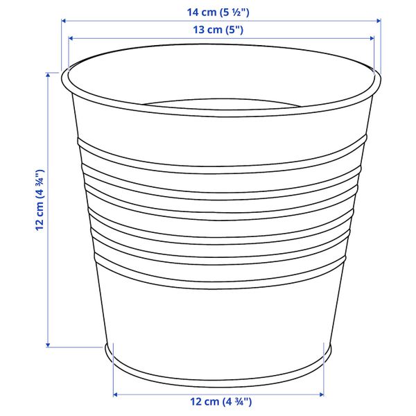 Кашпо, для дома, улицы/оцинковка 12 см IKEA SOCKER СОККЕР 203.719.38 - схема-чертеж с размерами