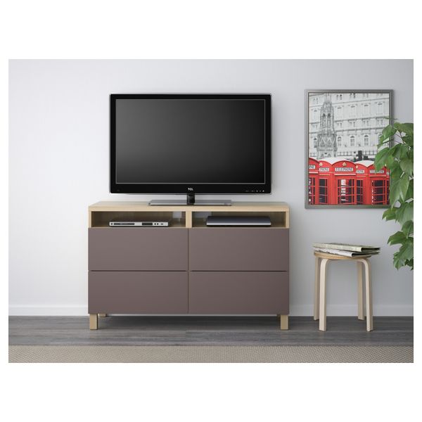 Тумба для ТВ с ящиками БЕСТО, под беленый дуб, Вальвикен темно-коричневый (120x40x74 см) - схема-чертеж с размерами