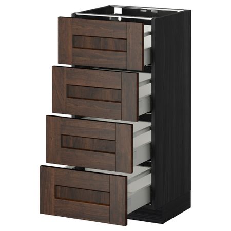 Напольный шкаф 4 фронтальных панели, 4 ящика МЕТОД / МАКСИМЕРА, черный, Эдсерум коричневый
