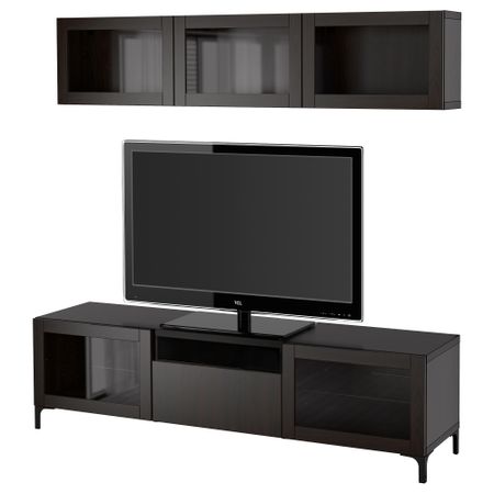 Шкаф для ТВ, комбинированный, стекляные дверцы БЕСТО, Лаппвикен, Синдвик черно-коричневый прозрачное стекло (180x20/40x166 см)