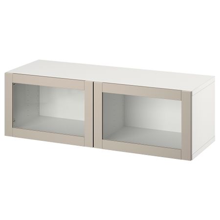 Стеллаж с дверьми, белый, Sindvik светло-серый-бежевый, 120x42x38 см IKEA BESTÅ БЕСТО 594.292.88