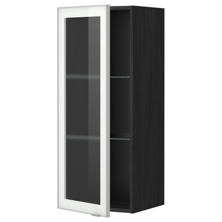 Навесной шкаф с полками, стекляными дверцы МЕТОД, черный, Ютис матовое стекло