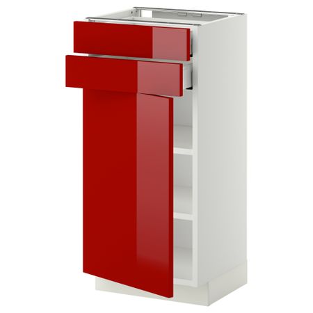 Напольный шкаф с дверцей, 2 ящиками МЕТОД / МАКСИМЕРА, белый, Рингульт красный