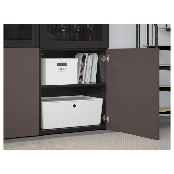 Комбинация для хранения со стеклянными дверцами БЕСТО, черно-коричневый, Вальвикен темно-коричневый, прозрачное стекло - схема-чертеж с размерами