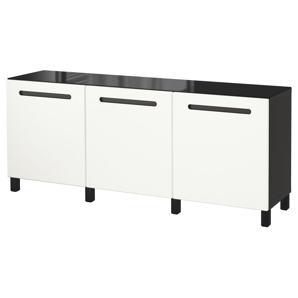 Комбинация для хранения с дверцами БЕСТО, черно-коричневый, Марвикен белый (180x40x74 см) - фото 1