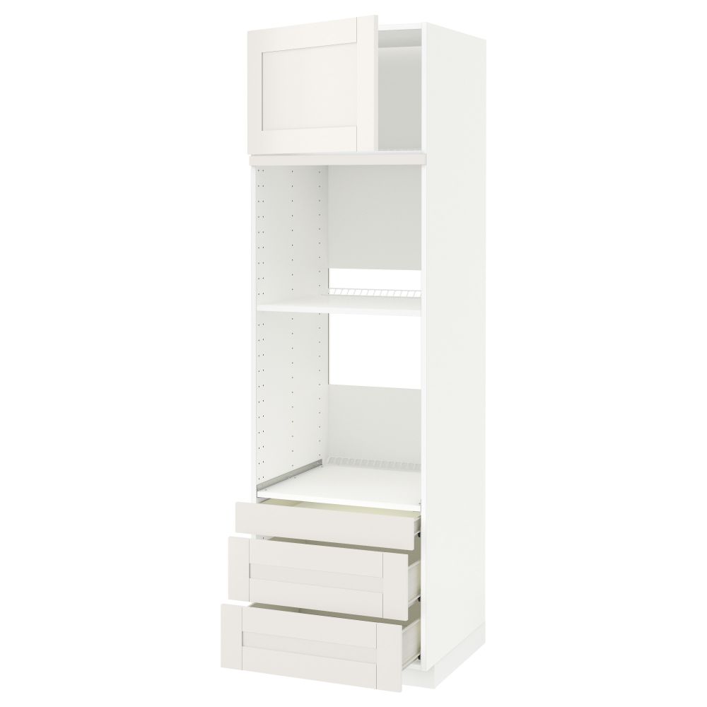 Высокий шкаф для духовки комбинированный, духовка + дверца, 3 ящика МЕТОД / ФОРВАРА, белый, Сэведаль белый - схема-чертеж с размерами