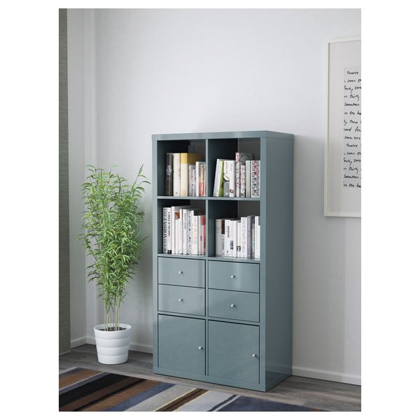 Стеллаж с 4 вставками КАЛЛАКС, глянцевый серо-бирюзовый (77x147 см) - схема-чертеж с размерами