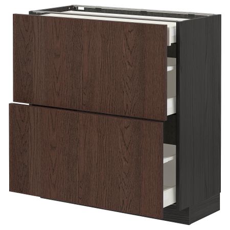 Напольный шкаф, 2 фасада, 3 ящика, черный, Sinarp коричневый, 80x37 см IKEA METOD МЕТОД, MAXIMERA МАКСИМЕРА 094.057.65