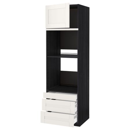 Высокий шкаф для духовки комбинированный, духовка + дверца, 3 ящика МЕТОД / МАКСИМЕРА, черный, Сэведаль белый