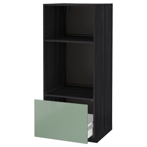 Высокий шкаф с ящиком для духовки/СВЧ МЕТОД / МАКСИМЕРА, черный, Калларп светло-зеленый (60x60x140 см) - схема-чертеж с размерами