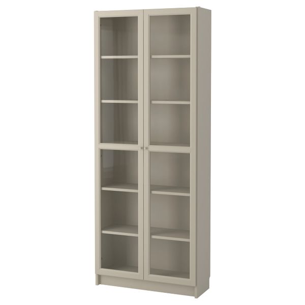 Шкаф книжный со стеклянными дверьми, бежевый, 80x30x202 см IKEA БИЛЛИ 803.842.21 - фото 1