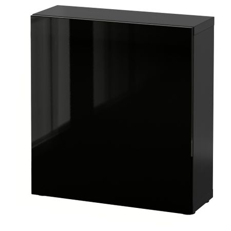 Стеллаж с дверью, черно-коричневый, Selsviken глянцевый, черный, 60x22x64 см IKEA BESTÅ БЕСТО 590.468.31