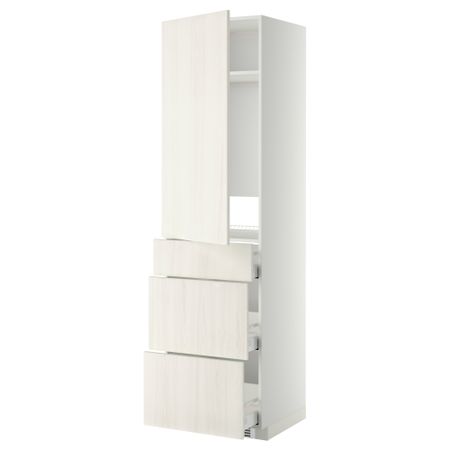 Высокий шкаф для холодильника, с дверцами, 3 ящика МЕТОД / МАКСИМЕРА, белый, Росдаль белый (60x60x220 см)
