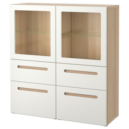 Комбинация для хранения со стеклянными дверцами БЕСТО, под беленый дуб, Марвикен белый прозрачное стекло (120x40x128 см)