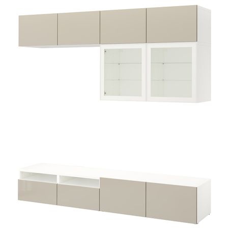 Шкаф для ТВ, комбинированный, стекляные дверцы, белый/Сельсвикен глянцевый, бежевый прозрачное стекло 240x42x231 см IKEA BESTÅ
