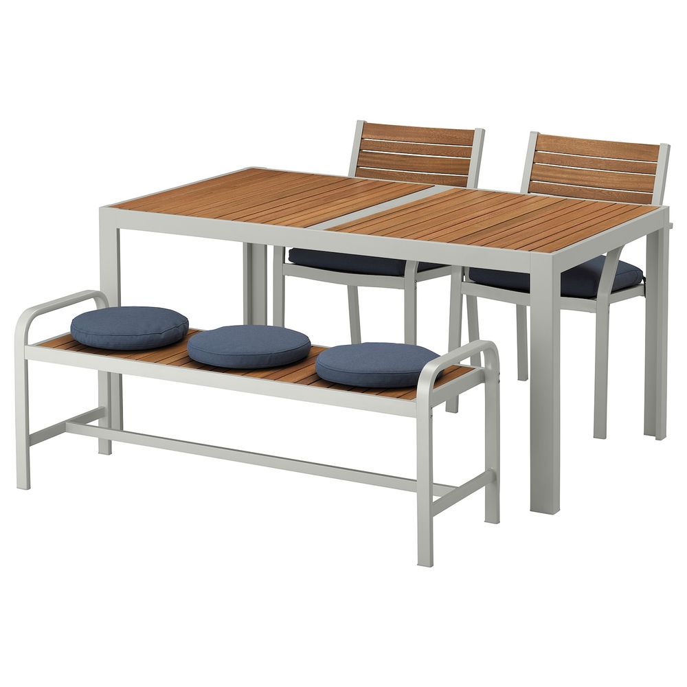 Стол+2стула+скамья,д/сада, светло-коричневый/ФРЁСЁН/ДУВХОЛЬМЕН синий 156x90 см IKEA ШЭЛЛАНД 392.678.09 - фото 1