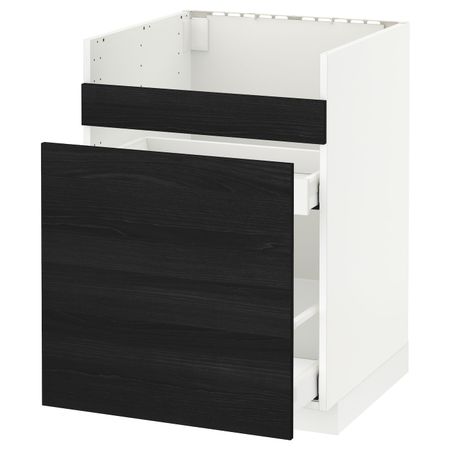 Напольный шкаф для мойки ХАВСЕН/3фасада/2ящ, белый Максимера, Тингсрид черный 60x60 см IKEA МЕТОД 192.805.00