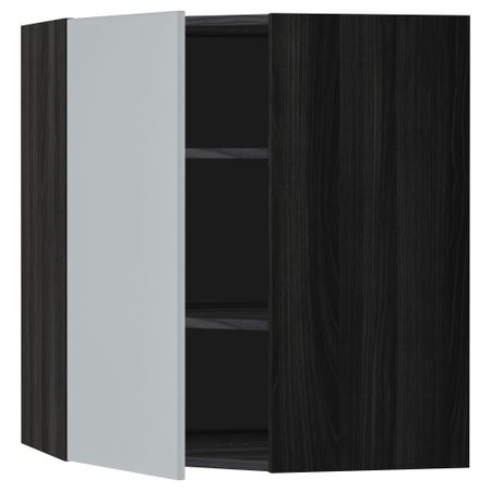 Угловой навесной шкаф с полками МЕТОД, черный, Веддинге серый