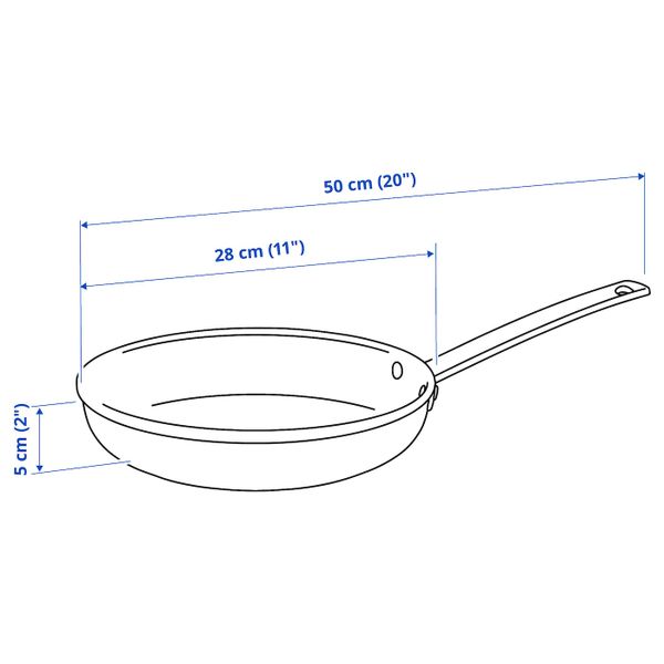 Сковорода, золотисто-коричневый 28 см IKEA TROVÄRDIG ТРОВЭРДИГ 103.735.32 - схема-чертеж с размерами
