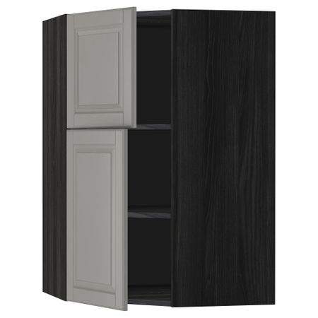 Угловой навесной шкаф + полки, 2 дверцы МЕТОД, черный, Будбин серый (68x100 см)