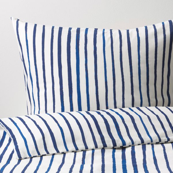 Пододеяльник и наволочка, в полоску/синий белый 150x200/50x70 см IKEA SÅNGLÄRKA СОНГЛЭРКА 304.269.59 - фото 3