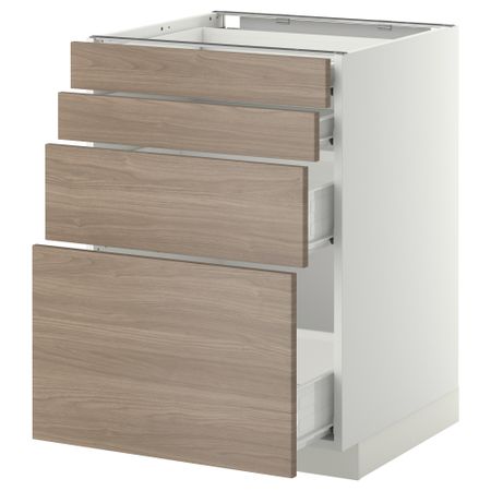 Напольный шкаф 4 фронтальных панели, 4 ящика МЕТОД / ФОРВАРА, белый, Брокхульт светло-серый