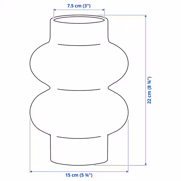PÄRLHÄGG ПЭРЛХЭГГ Ваза - желто-бежевый 22 см - схема-чертеж с размерами