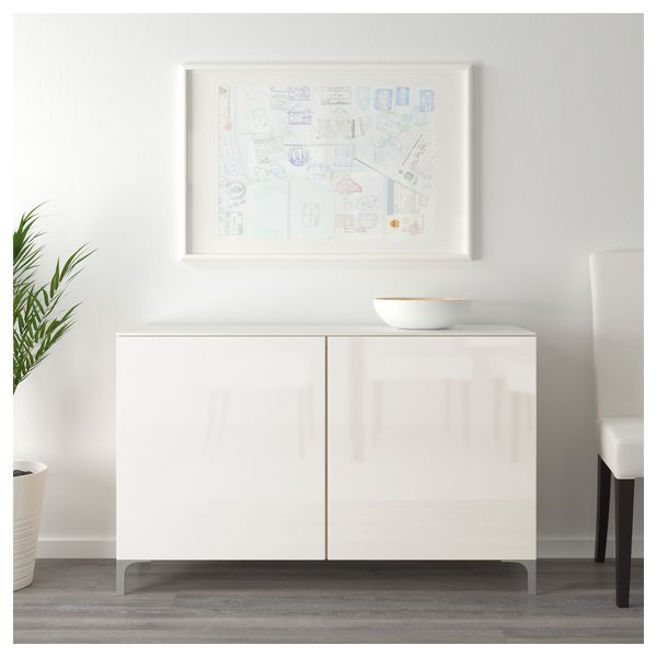 Комбинация для хранения с дверцами БЕСТО, под беленый дуб, Сельсвикен глянцевый/белый (120x42x74 см) - схема-чертеж с размерами