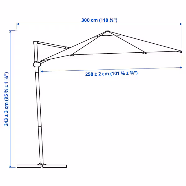 HÖGÖN Зонт от солнца, подвесной - серый 270 см - схема-чертеж с размерами