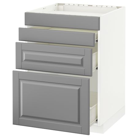 Напольный шкаф для духовки, 4фасада, 3 ящика МЕТОД / ФОРВАРА, белый, Будбин серый