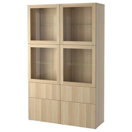 Комбинация для хранения со стеклянными дверцами БЕСТО, Лаппвикен, Синдвик под беленый дуб, прозрачное стелко (120x40x192 см)