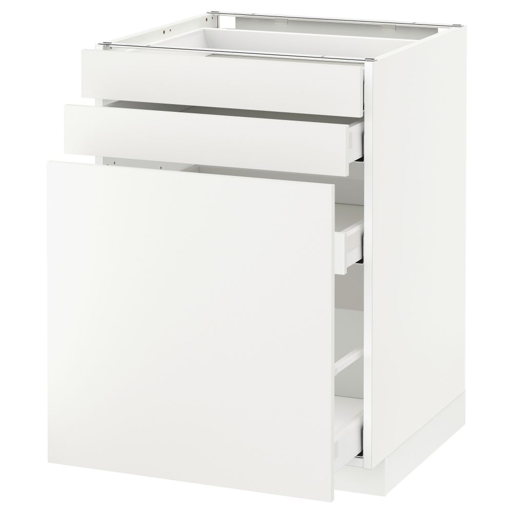 Напольный шкаф с выдвижными модулями, 2 фронтальные панели МЕТОД / МАКСИМЕРА, белый, Хэггеби белый - схема-чертеж с размерами
